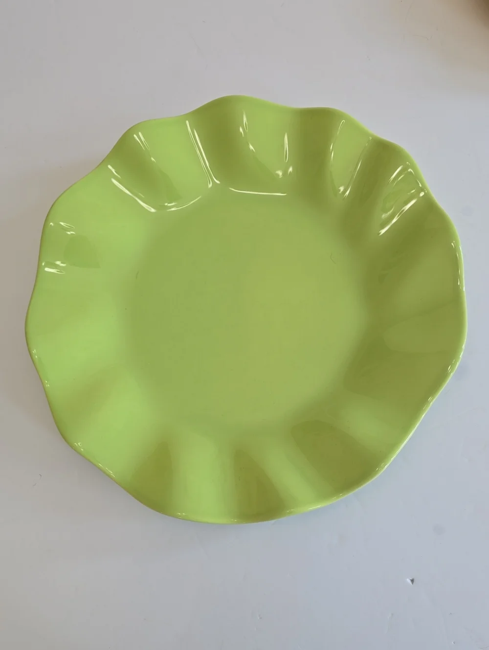 Crate & Barrel Set Of 2 Dinner Plates Ruffled Green Yellow Ceramic Portugal 12